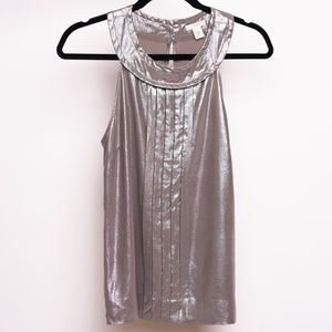 J.Crew Silk Metallic Silver Sleveless Blouse Size Small